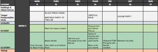 Content calendar